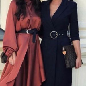 Zara midi belted dress navy color